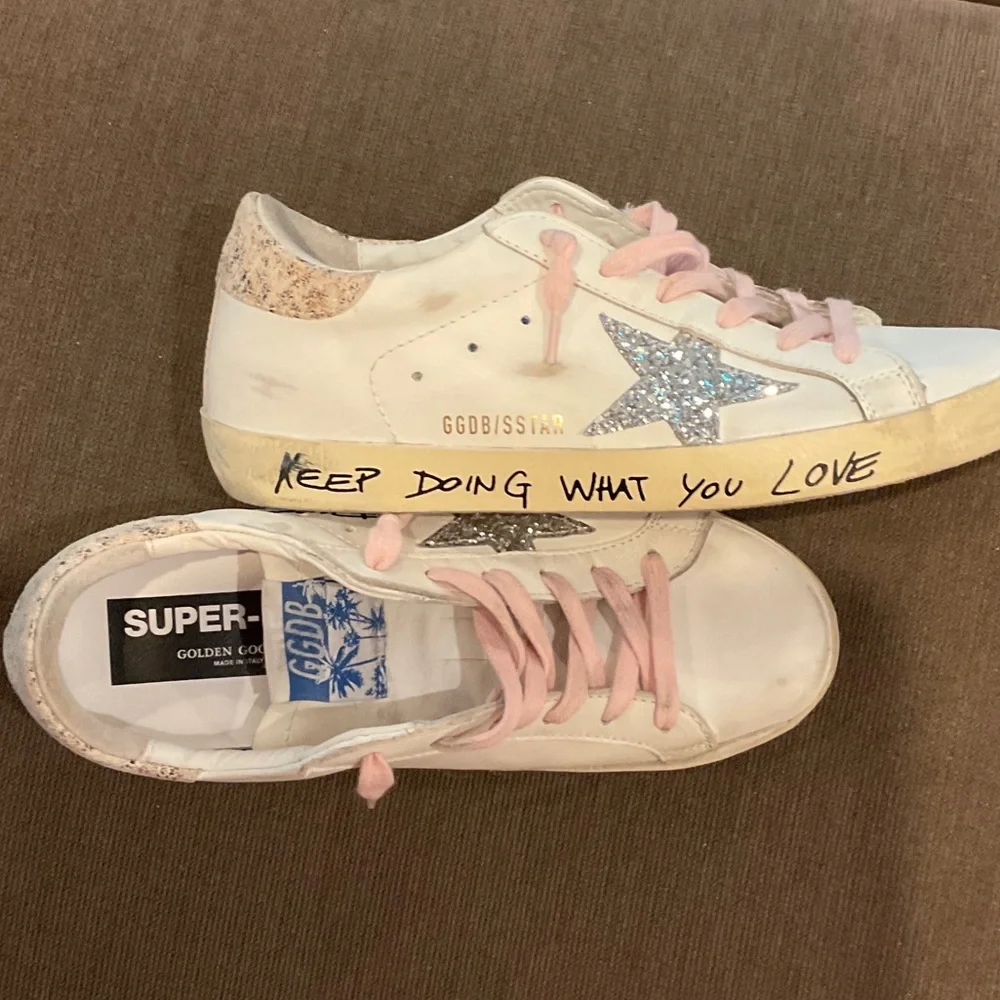 Golden Goose White Sneakers with Pink and Silver Accents - Picture 6 of 6